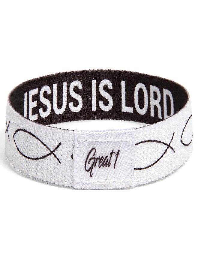Great 1 JESUS IS LORD Ichthys Symbol/Jesus Fish Bracelet - Inspirational Religious Christian Reversible Stretch Wristband (Black, Small) - Image 2